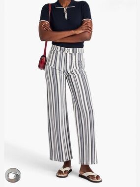 Frame Denim le palazzo White Pants with Light Blue Pinstripes